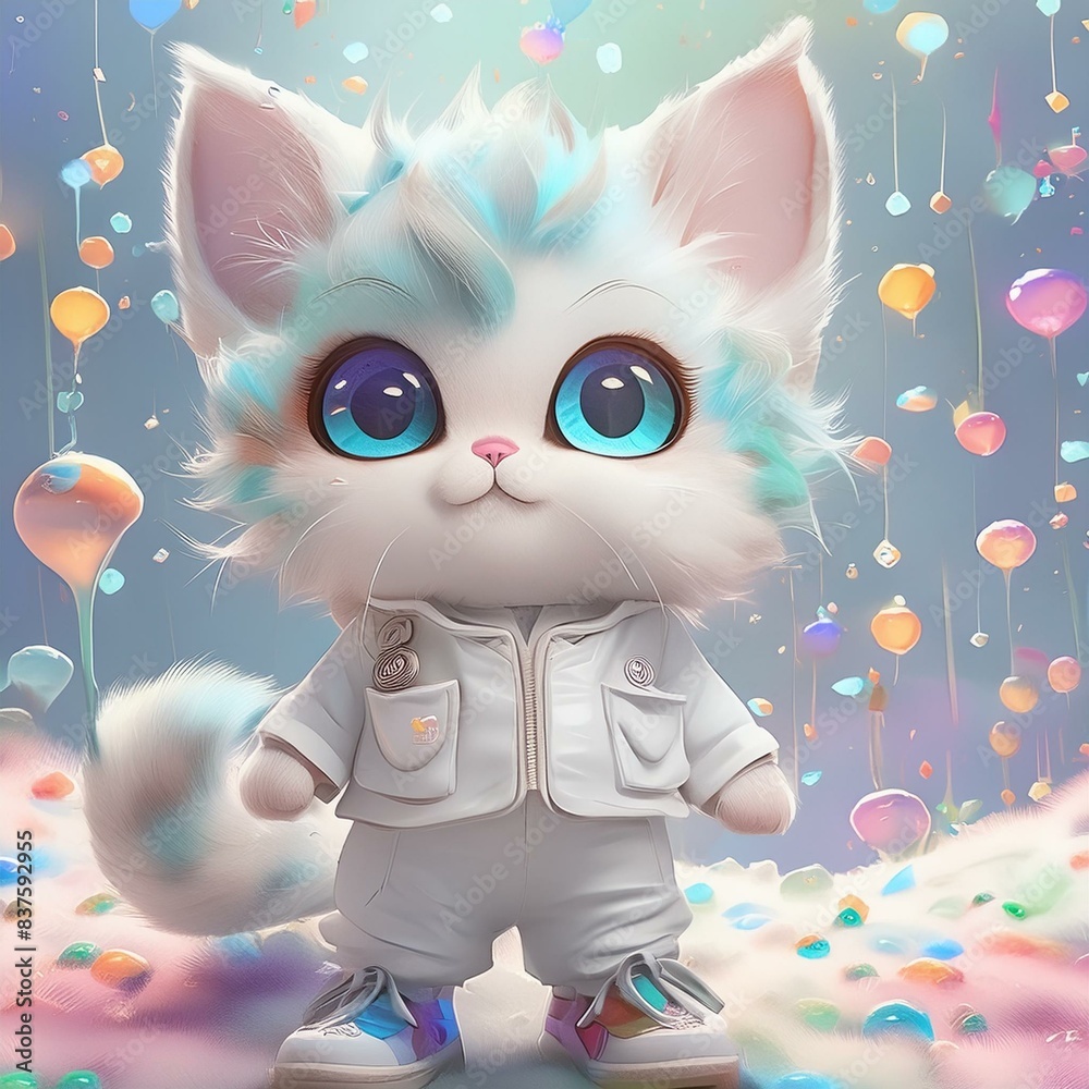 Fototapeta オシャレな子猫がカラフルペイントまみれ