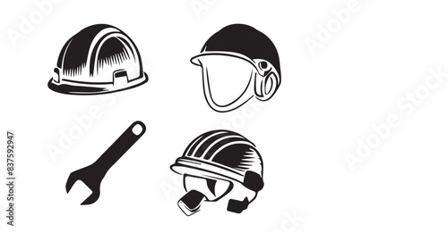 the most popular variety of safety helmets in the world, vector image in black
