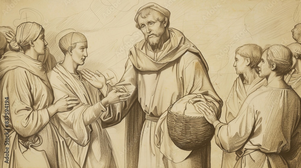 Lawrence of Rome Holding Gridiron, Roman Setting, Biblical Illustration, Beige Background, Copyspace Lawrence of Rome Holding Gridiron, Roman Setting, Biblical Illustration, Beige Background, Copyspace