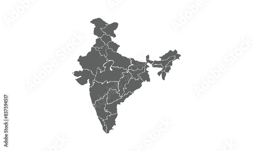 India map isolated on white background. for website layouts, reports, annual infographics, world, similar world map icons. travel around the world, map silhouette backdrop.