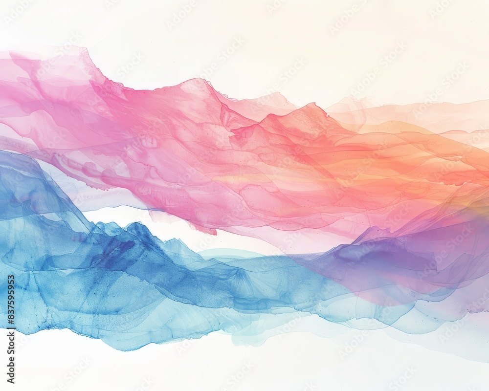 Obraz premium Abstract digital painting of flowing, colorful waves against a white background.