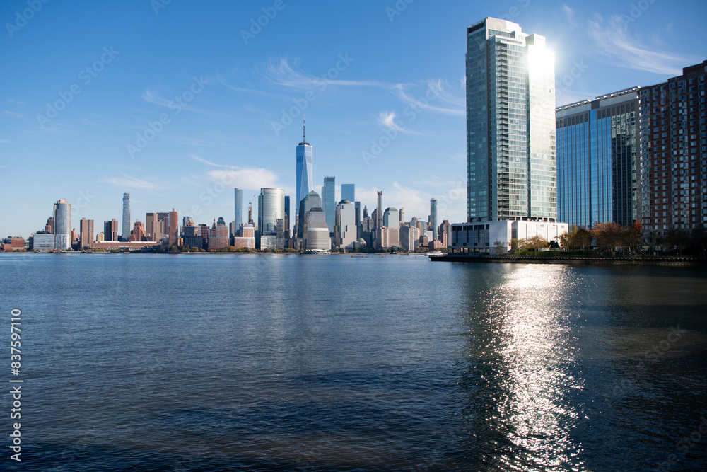 Obraz premium New York, United States. New York city skyline in Midtown Manhattan. USA, NYC, NY, Manhattan. American big city. Lower Manhattan skyline. New York from New Jersey. Downtown Manhattan.