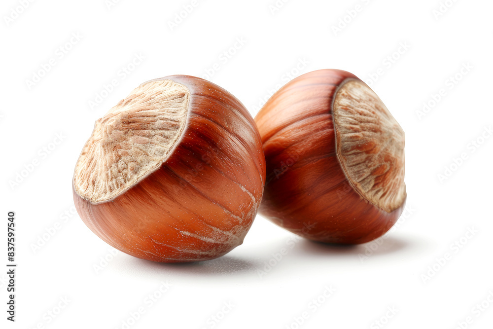Two hazelnuts isolated on white background. Food concept. Two hazelnuts isolated on white background. Food concept.