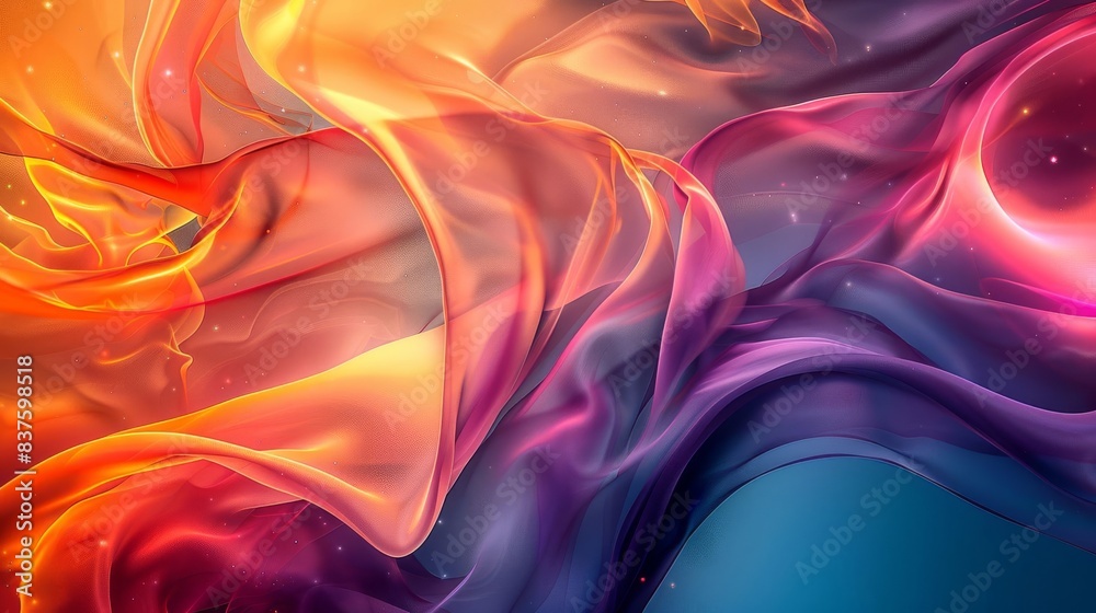 Fototapeta premium Vivid abstract digital art with flowing multicolored waves, blending warm and cool tones creating a dynamic and vibrant visual effect.
