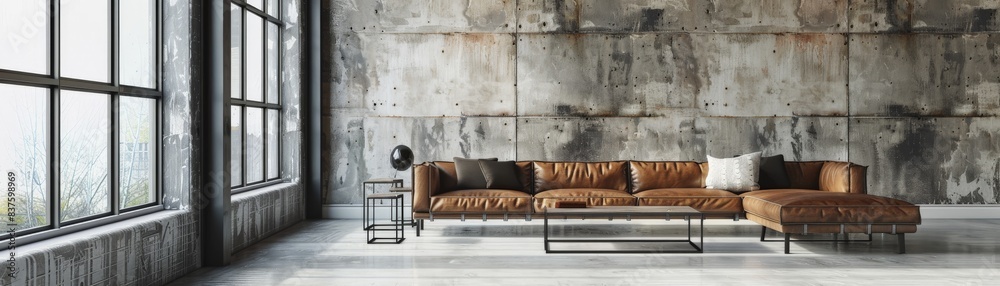 Industrial Living Room With Mock-Up Wall and Furniture Industrial Living Room With Mock-Up Wall and Furniture