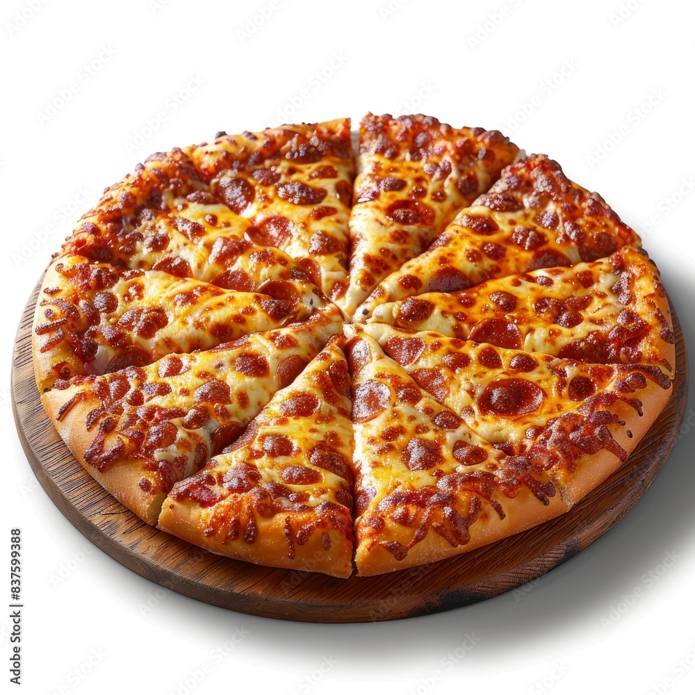 Photo of a cheese pizza with white background
