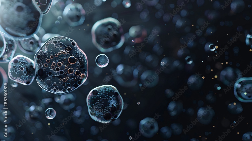 A dark-toned 3D vector illustration of microscopic organisms floating in a liquid A dark-toned 3D vector illustration of microscopic organisms floating in a liquid