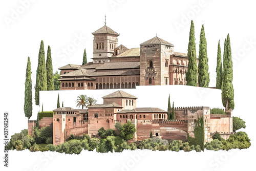 Andalusian Alhambra Palace Isolated on Transparent Background