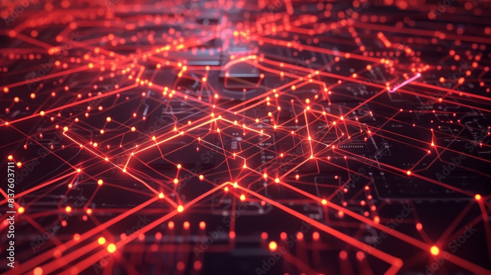 Abstract technology background. Glowing red circuit board. Abstract technology background. Glowing red circuit board.