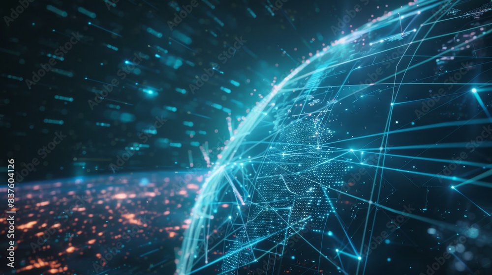 Fototapeta premium High-tech digital Earth with blue cyber network lines representing global connectivity