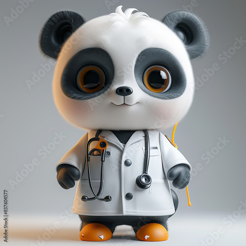 3d render cute and funny panda doctor with stethoscope