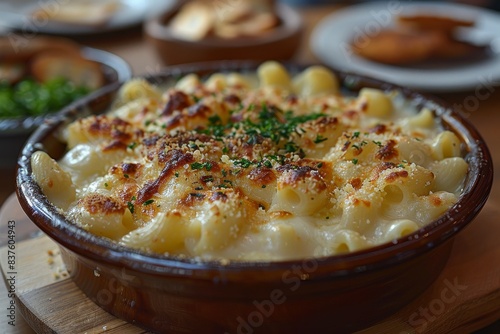 Mac and Cheese - Creamy macaroni with a golden cheese crust.