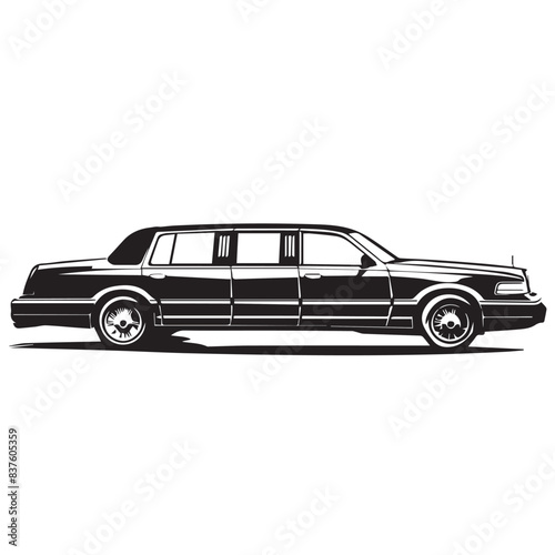 Limousine in cartoon, doodle style . Image for t-shirt, web, mobile apps and ui. Isolated 2d vector illustration in logo, icon, sketch style, Eps 10, black and white. AI Generative