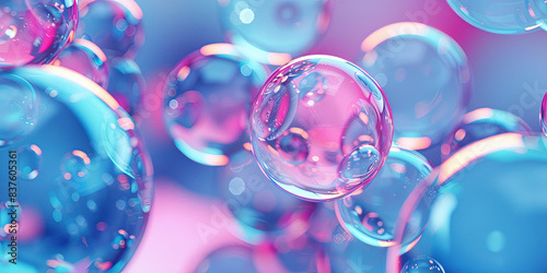 macro shot of bubbles in blue and pink colors, generative AI