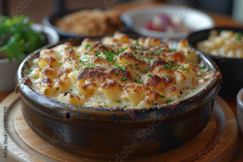 Mac and Cheese - Creamy macaroni with a golden cheese crust.