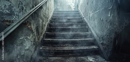 Dark and mysterious staircase leading into the unknown. photo