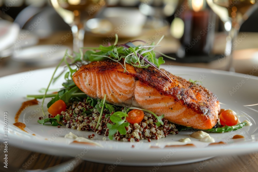 Delicious and healthy grilled salmon with fresh vegetables and quinoa Delicious and healthy grilled salmon with fresh vegetables and quinoa