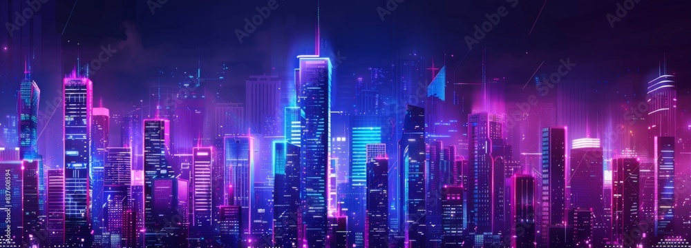 Obraz premium Futuristic Urban Landscape with Advanced Smart City Technology, abstract graphic, banner design, brochure, pattern design, web, background template
