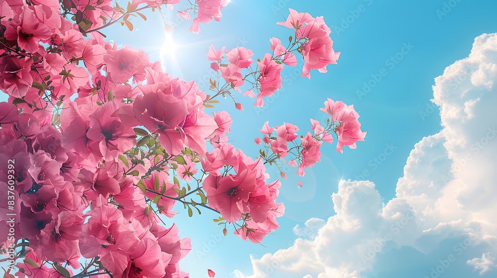Retro blue sky and white clouds plum blossom illustration poster background Retro blue sky and white clouds plum blossom illustration poster background