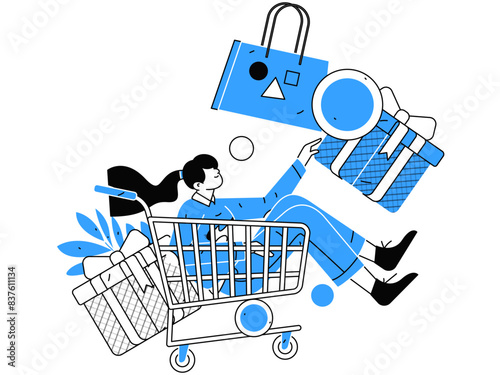 Holiday shopping people doing e-commerce online shopping flat vector concept operation hand drawn illustration
