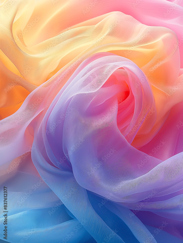 Fototapeta premium Minimalist, concise, Pastel rainbow flowing cloth, clean background