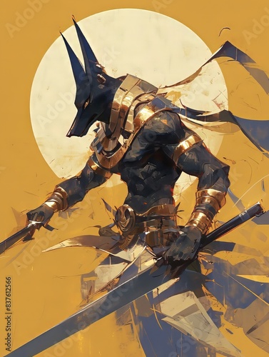 anubis soldier in yellow background