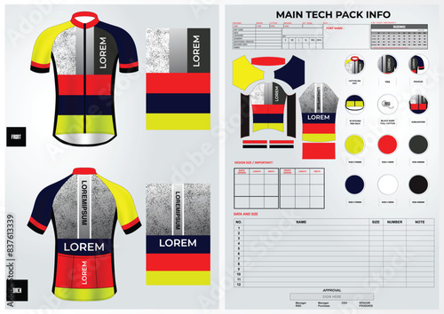 cycling jersey sublimation design template with technical pack and pattern