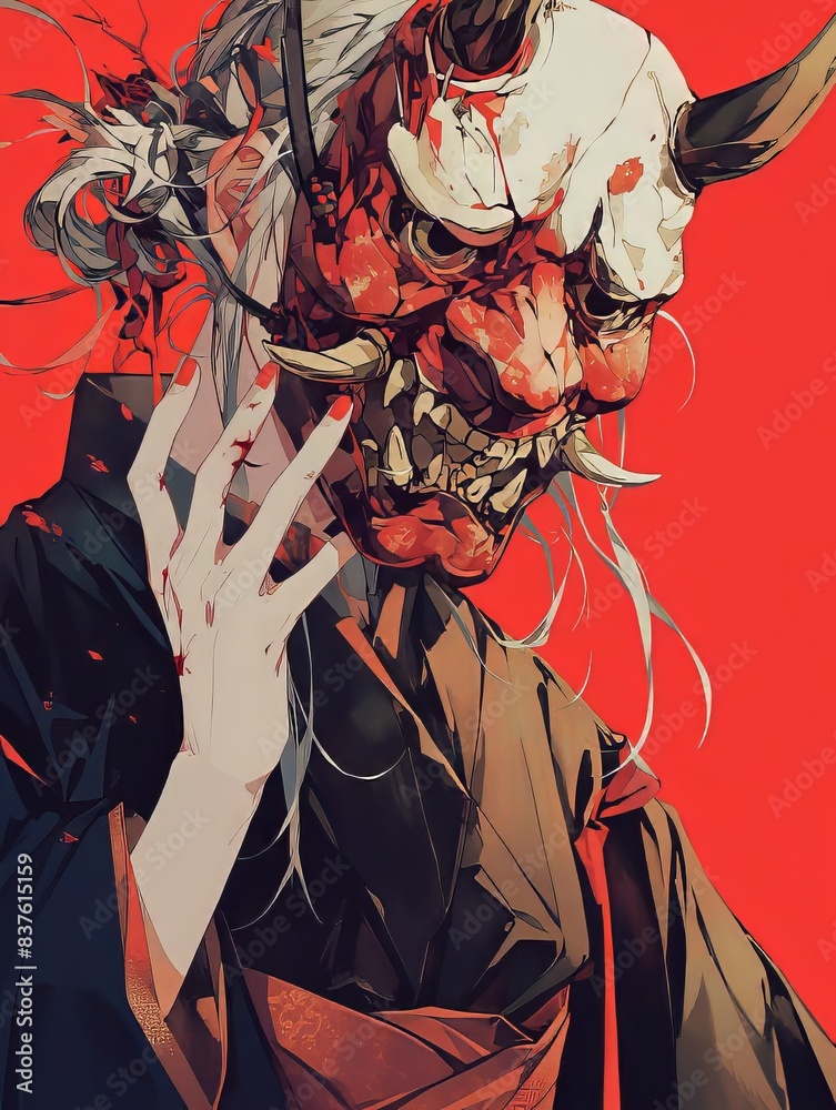 Fototapeta premium Samurai hold Oni Mask