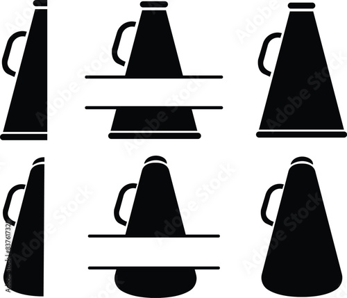 Set of Cheerleading icons in fill styles. Contour symbols. Megaphone, pom-poms. Sport team support group. Customizable illustration Vectors collection isolated on transparent background.