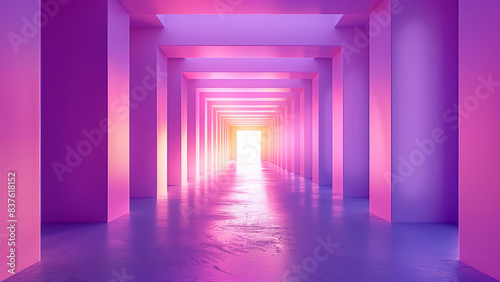 Orchid purple hallway ends in golden light