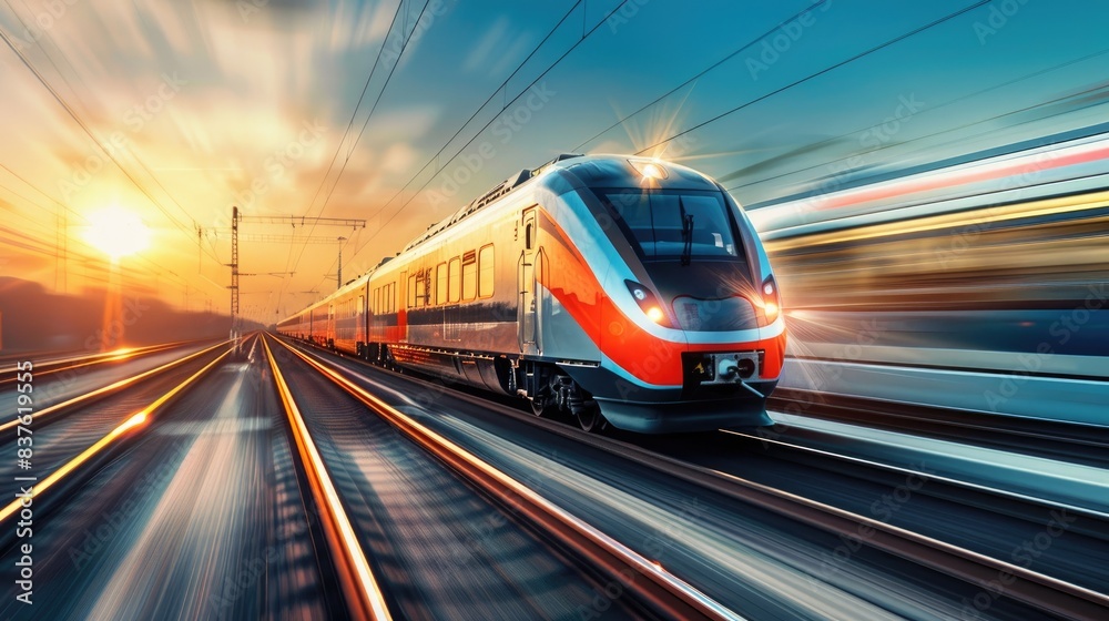 Fototapeta premium Speeding train captured with motion blur effect