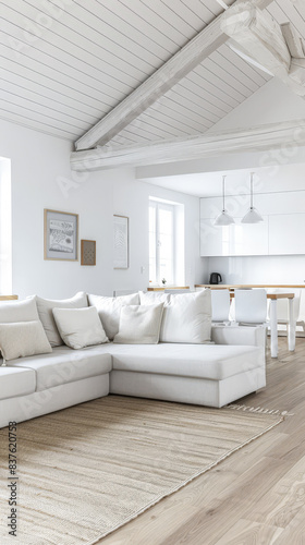 Minimalist living room interiors in neutral tones and natural lighting.