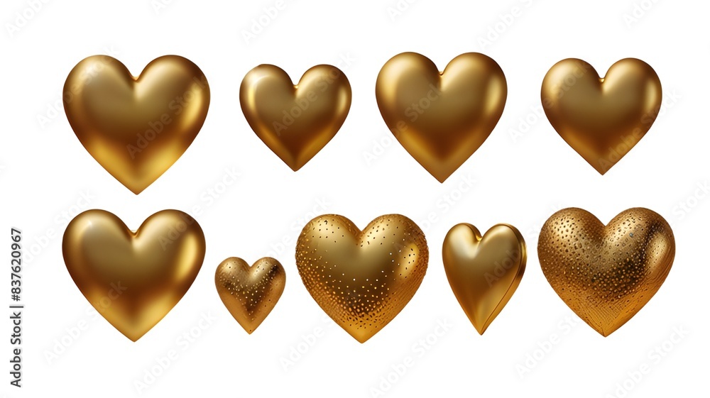 Set of golden hearts isolated on transparent background. Set of golden hearts isolated on transparent background.