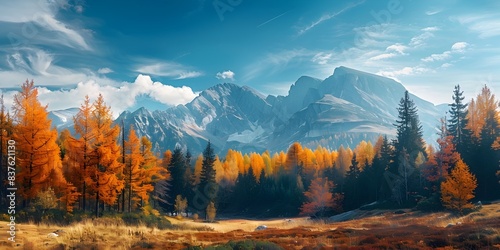 Majestic Autumn Mountain Landscape with Vibrant Golden Forests and Clear Blue Skies