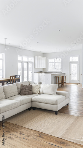 Minimalist living room interiors in neutral tones and natural lighting. © JuanM
