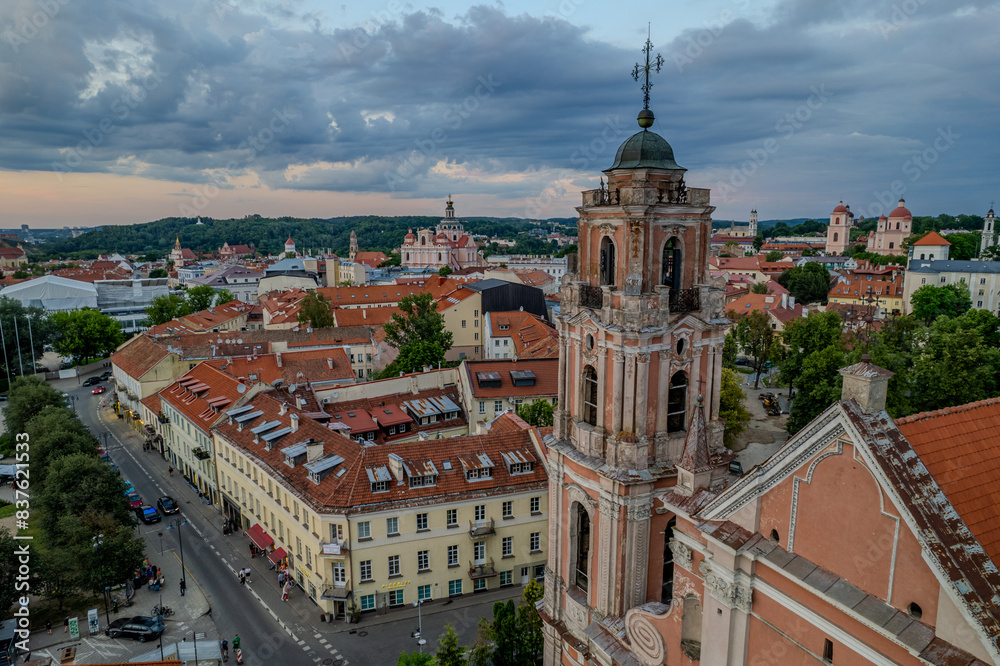 Obraz premium Aerial summer evening sunset view of Vilnius old town, Lithuania