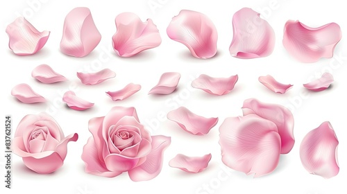 Set of pink rose flowers petals  