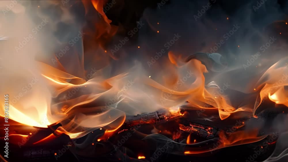 Burning wood with embers and smoke: Abstract charcoal fire background. Concept Fire Embers, Smoke Abstract, Charcoal Background, Burning Wood, Fiery Texture Burning wood with embers and smoke: Abstract charcoal fire background. Concept Fire Embers, Smoke Abstract, Charcoal Background, Burning Wood, Fiery Texture