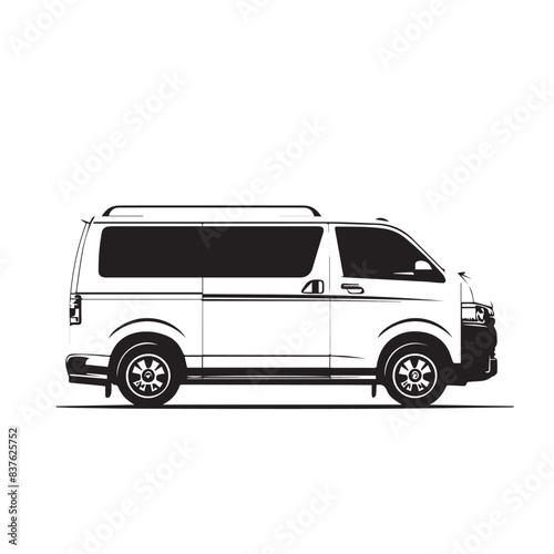 VAN in cartoon, doodle style . Image for t-shirt, web, mobile apps and ui. Isolated 2d vector illustration in logo, icon, sketch style, Eps 10, black and white. AI Generative