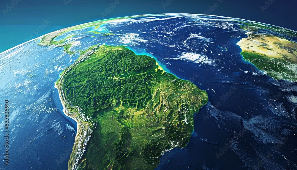 Fototapeta premium A beautiful view of the earth with the continent of South America in the center