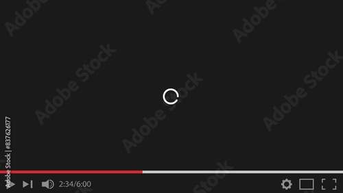 YouTube video player screen loading footage due to slow internet speed. Loading circle animation. Download data