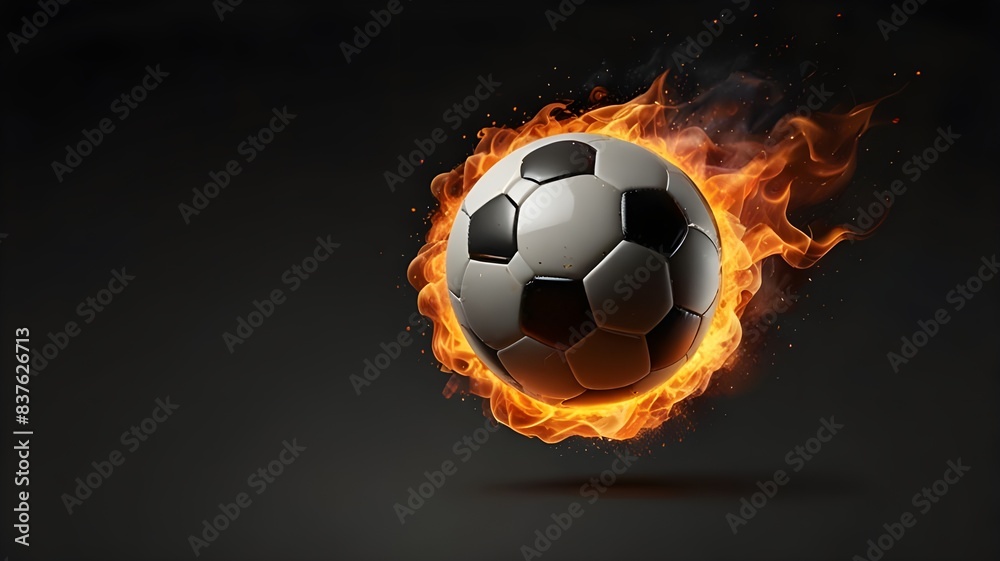 Fototapeta premium Soccer ball flying on fire isolated on transparent background.