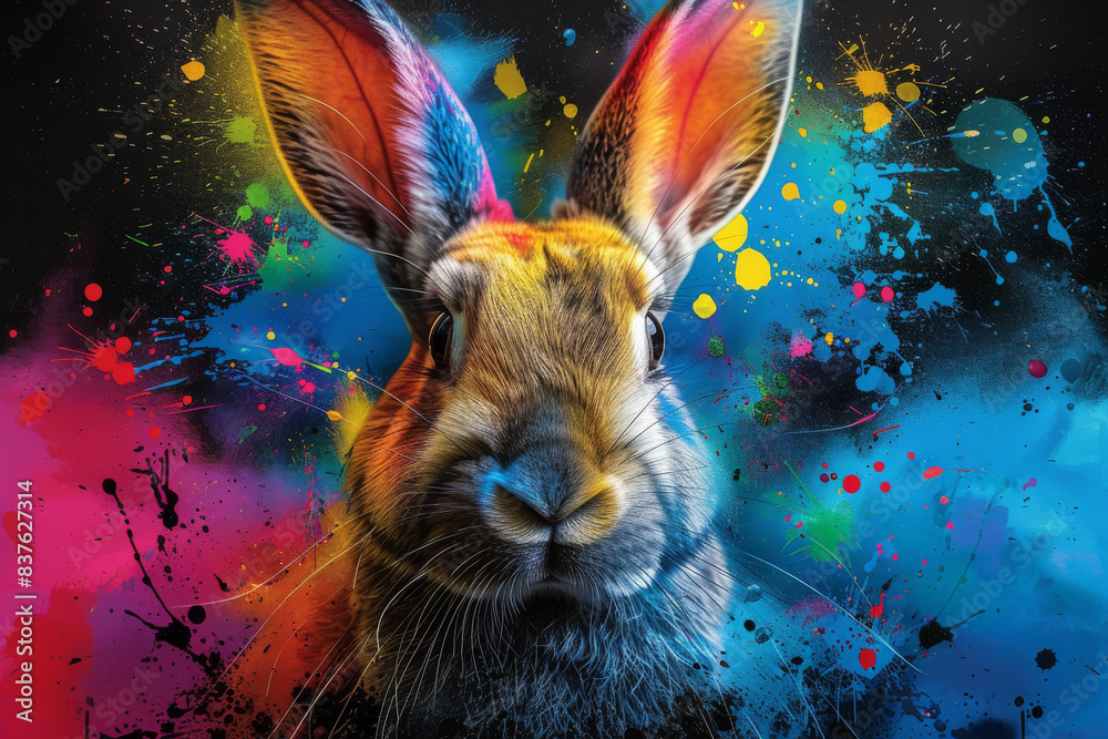 rabbit in neon colors in a pop art style