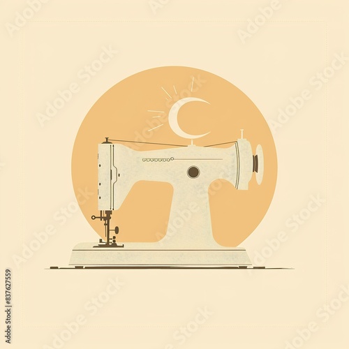 Design a Minimalist logo for a sewing studio. The logo should incorporate a sewing machine as the main element. Use Muted Tones color scheme for the design. 
