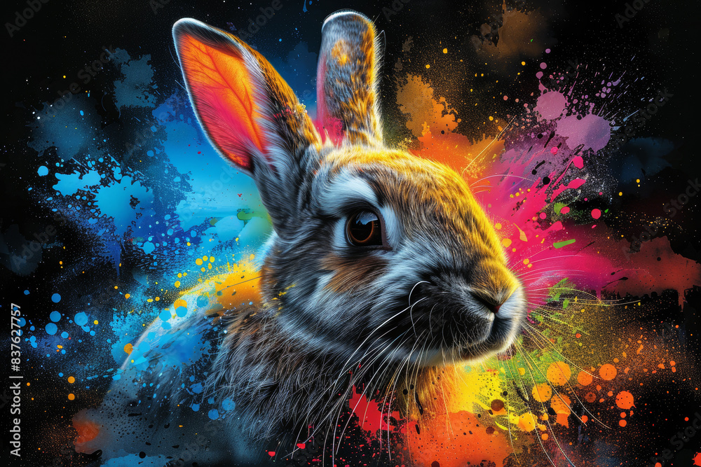 rabbit in neon colors in a pop art style rabbit in neon colors in a pop art style