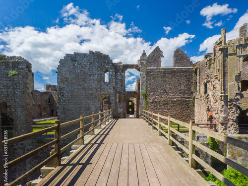 Bridge connecting from the keep to courtyards of Raglan Castle (Wales, United Kingdom) photo