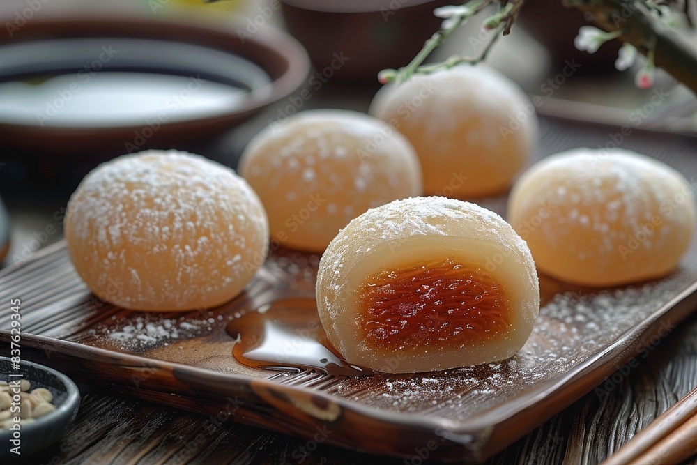 Mochi - Chewy rice cakes often filled with sweet bean paste. Mochi - Chewy rice cakes often filled with sweet bean paste.