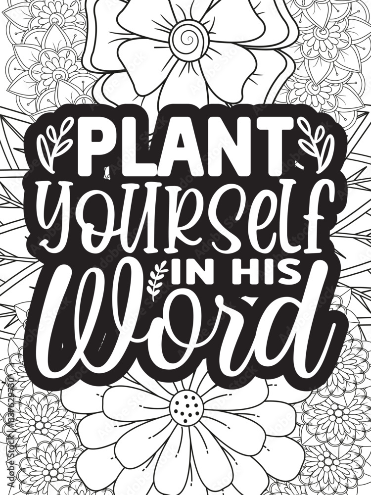Faith Quotes Flower Coloring Page Beautiful black and white illustration for adult coloring book Faith Quotes Flower Coloring Page Beautiful black and white illustration for adult coloring book
