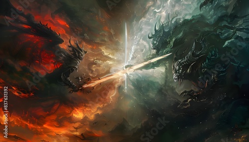 epic battle of light and darkness, fantasy art