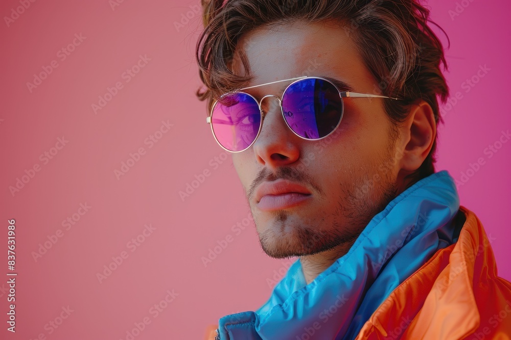 Trendy male model in purple-tinted sunglasses Trendy male model in purple-tinted sunglasses